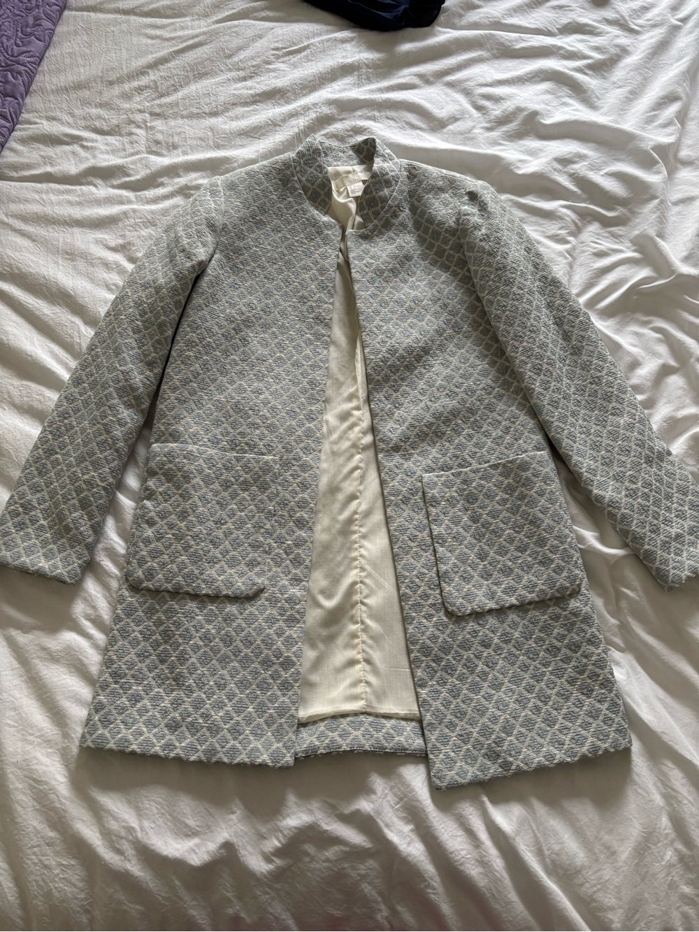 Women's Light Blue Quilted Open-Front Coat